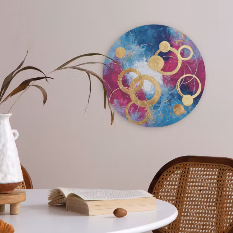 Cirkels - Goud - Abstract Akoestische PET Vilt - Rond klein -sfeer3