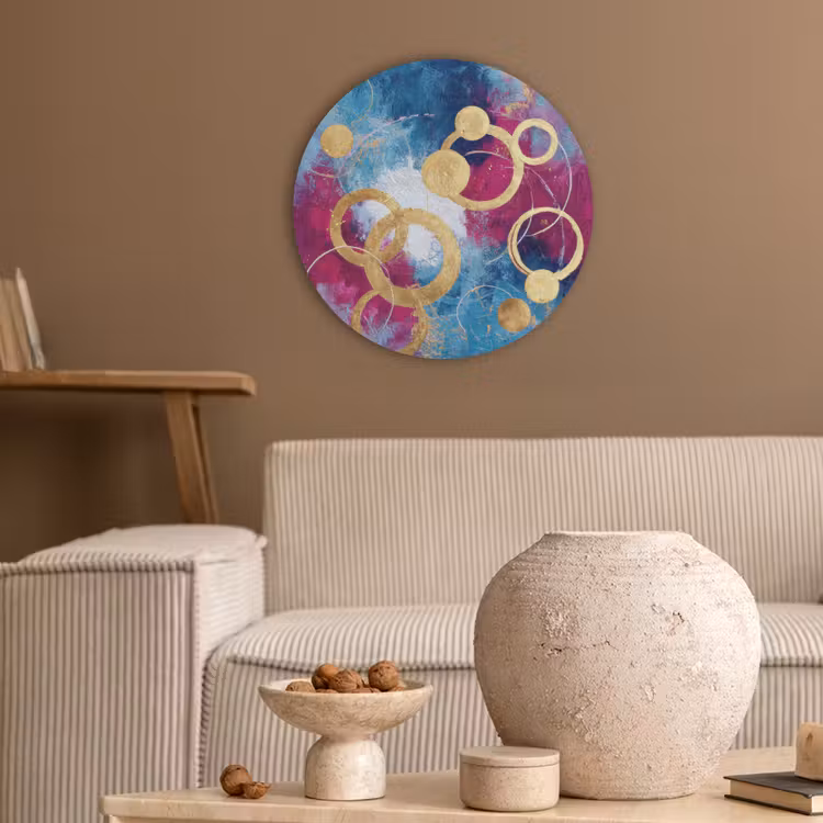 Cirkels - Goud - Abstract Akoestische PET Vilt - Rond klein -sfeer1