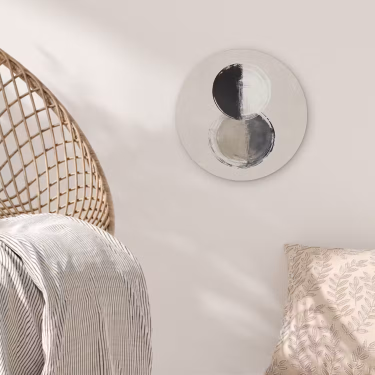 Cirkels - Strepen - Minimalistisch - Zwart Akoestische PET Vilt - Rond klein -sfeer4