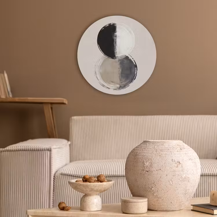 Cirkels - Strepen - Minimalistisch - Zwart Akoestische PET Vilt - Rond klein -sfeer1