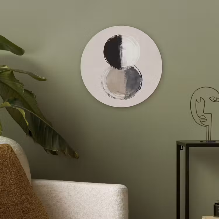 Cirkels - Strepen - Minimalistisch - Zwart Akoestische PET Vilt - Rond klein -sfeer2