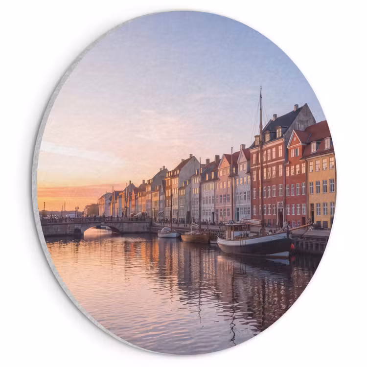 Stad - Gracht - Zonsondergang - Klassiek - Kleurrijk Akoestische PET Vilt - Rond klein -3d