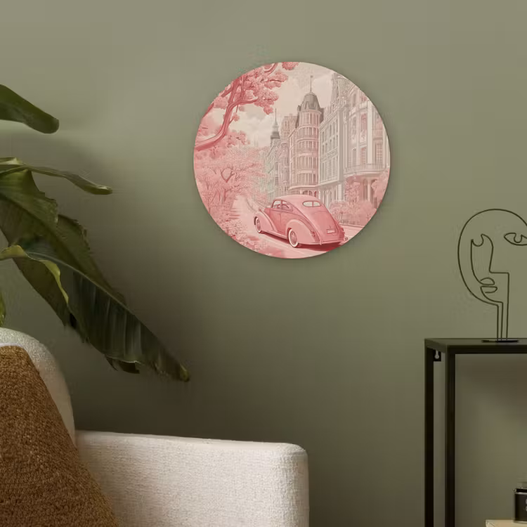 City - Car - Pink Akoestische PET Vilt - Rond klein -sfeer2