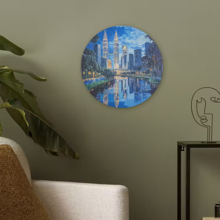 Stad Kuala Lumpur - Skyline - Wolkenkrabbers - Water Akoestische PET Vilt - Rond klein -sfeer2