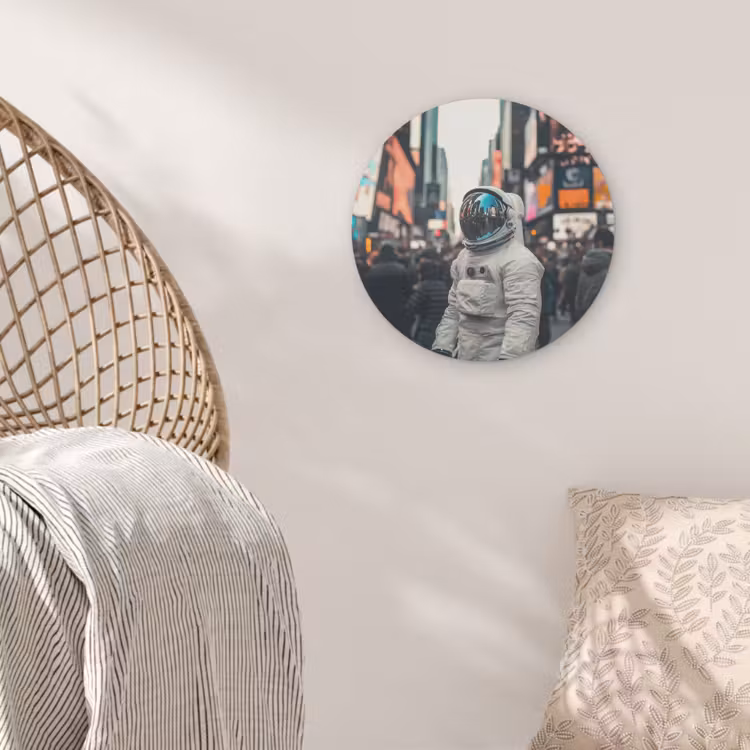 Stad - Mensen - Astronaut - Wit Akoestische PET Vilt - Rond klein -sfeer4