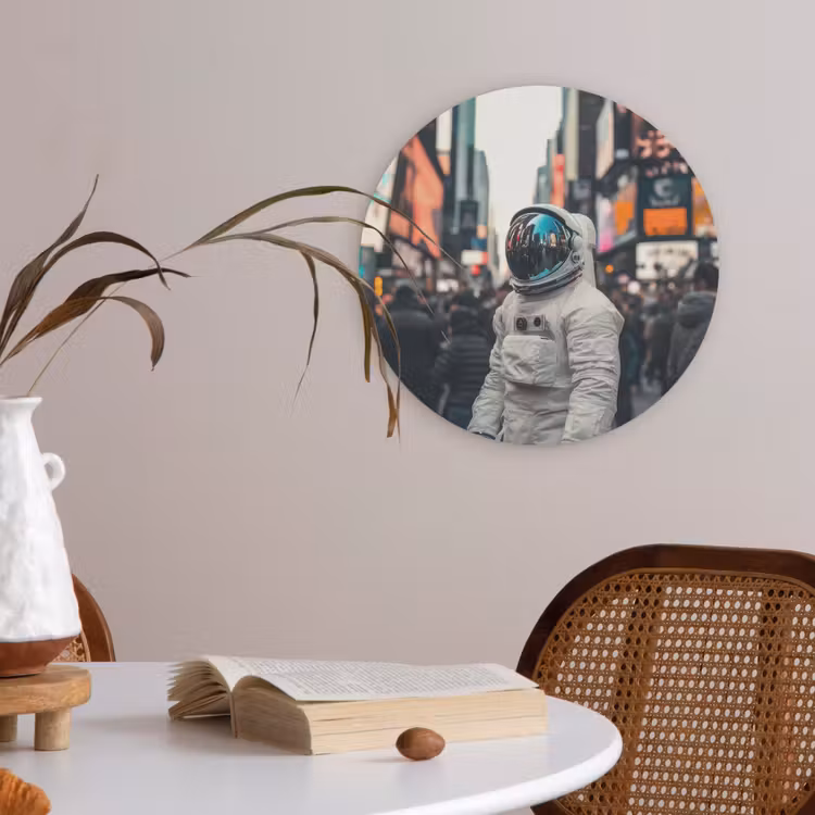 Stad - Mensen - Astronaut - Wit Akoestische PET Vilt - Rond klein -sfeer3