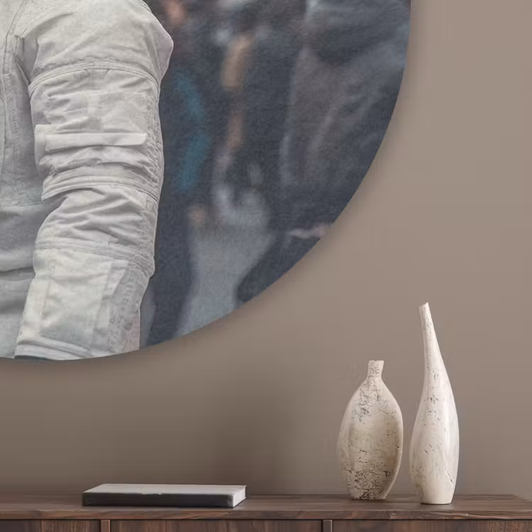 Stad - Mensen - Astronaut - Wit Akoestische PET Vilt - Rond klein -sfeer5_closeup
