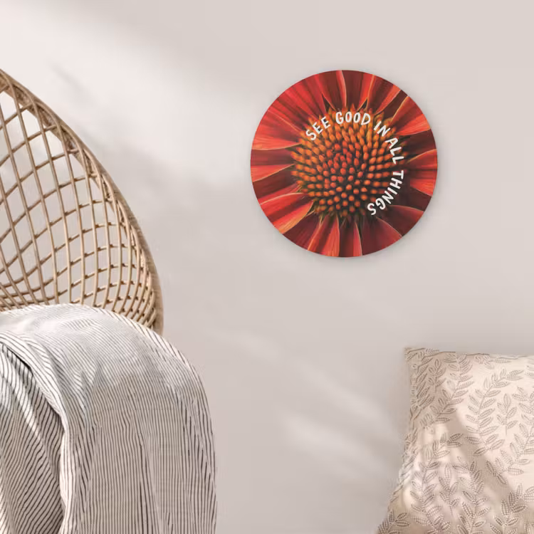 Close up - Bloem - Quote - Rood Akoestische PET Vilt - Rond klein -sfeer4