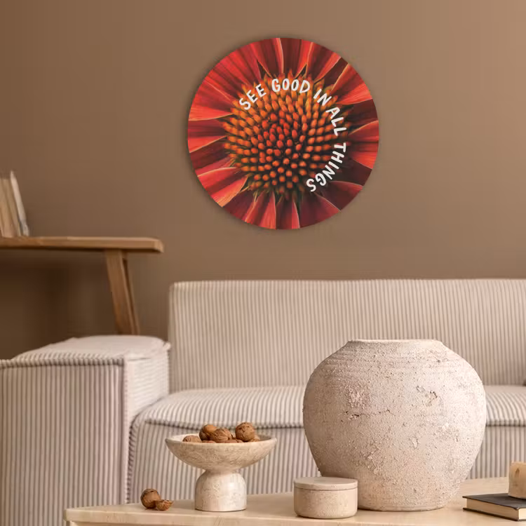 Close up - Bloem - Quote - Rood Akoestische PET Vilt - Rond klein -sfeer1