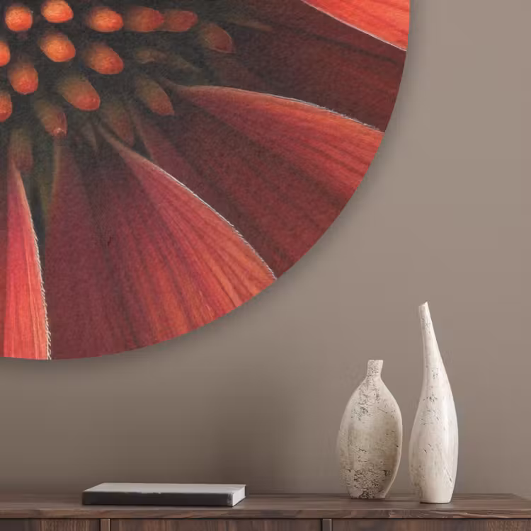 Close up - Bloem- Rood Akoestische PET Vilt - Rond klein -sfeer5_closeup