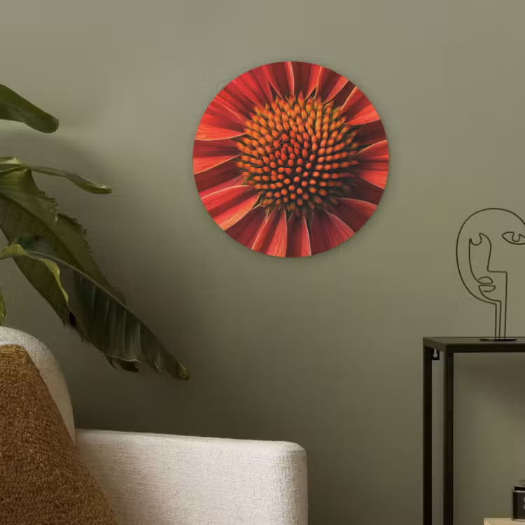 Close up - Bloem- Rood Akoestische PET Vilt - Rond klein -sfeer2