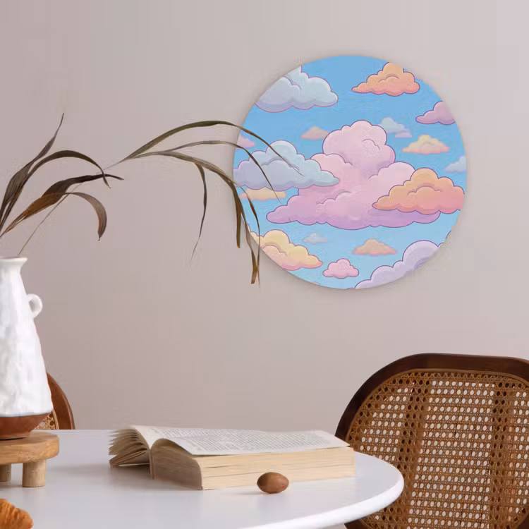 Wolk - Lucht - Natuur - Illustratie - Pastel Akoestische PET Vilt - Rond klein -sfeer3