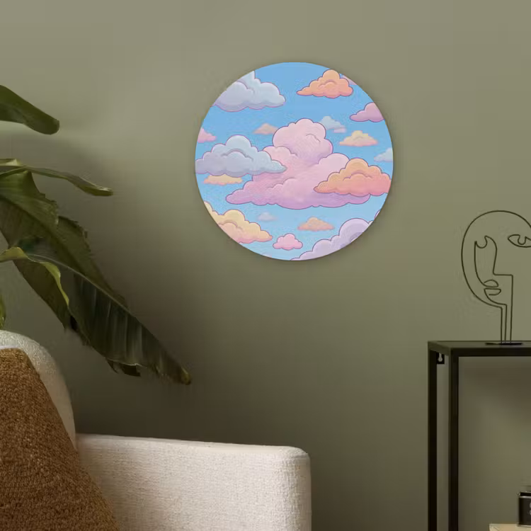 Wolk - Lucht - Natuur - Illustratie - Pastel Akoestische PET Vilt - Rond klein -sfeer2