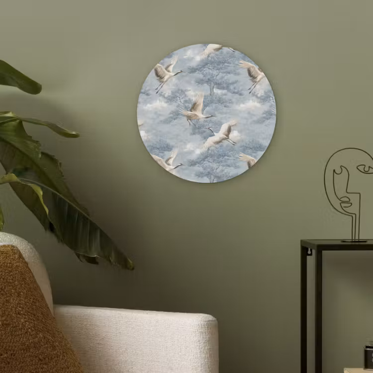Wolken - Kraanvogels - Blauw Akoestische PET Vilt - Rond klein 838 -sfeer2