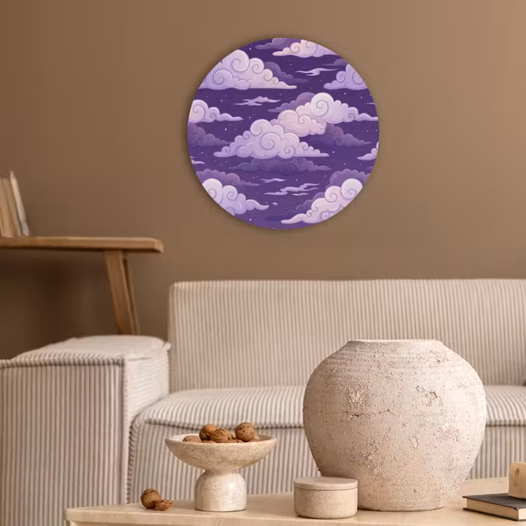 Wolken - Nacht - Natuur - Abstract - Paars Akoestische PET Vilt - Rond klein -sfeer1