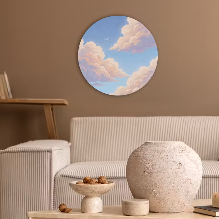 Wolken - Lucht - Natuur - Blauw Akoestische PET Vilt - Rond klein -sfeer1