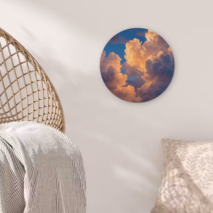 Wolken - Zonsondergang - Natuur - Oranje - Blauw Akoestische PET Vilt - Rond klein -sfeer4