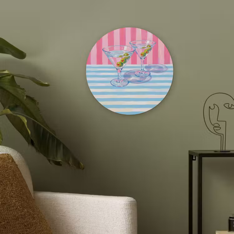 Cocktail - Olijven - Kunst - Modern - Roze Akoestische PET Vilt - Rond klein -sfeer2
