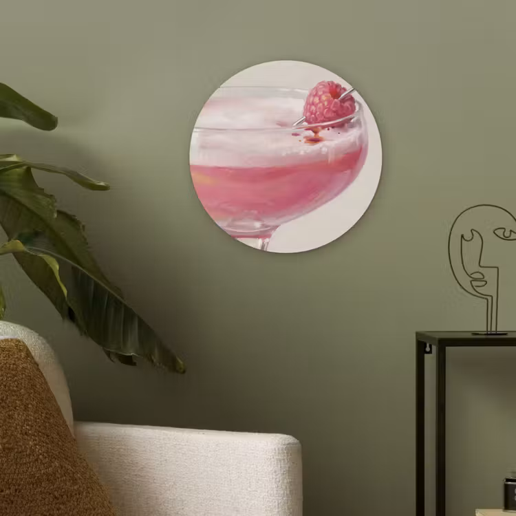 Cocktail - Framboos - Drank - Modern - Roze Akoestische PET Vilt - Rond klein -sfeer2