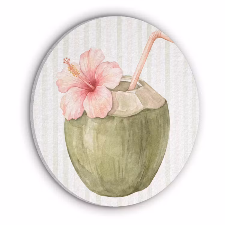Kokosnoot - Drank - Tropisch - Illustratie - Zomer Akoestische PET Vilt - Rond klein -3d