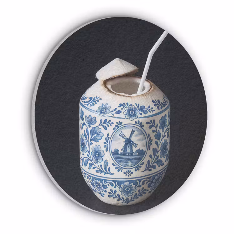 Kokosnoot - Eten - Delfts blauw - Drinken Akoestische PET Vilt - Rond klein -3d