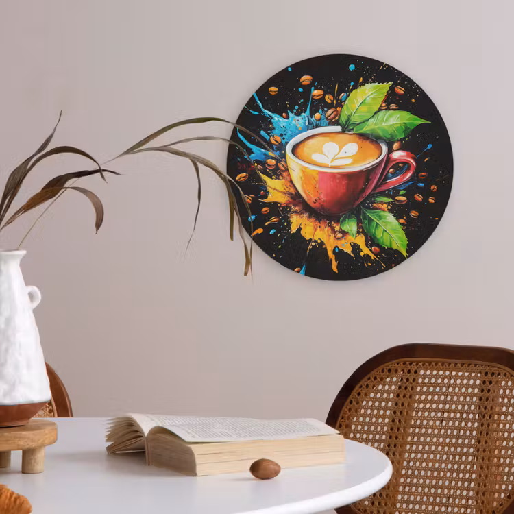 Koffie - Graffiti - Drinken - Abstract Akoestische PET Vilt - Rond klein -sfeer3