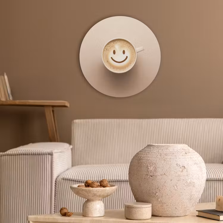 Koffie - Melkschuim - Lach - Beige Akoestische PET Vilt - Rond klein -sfeer1