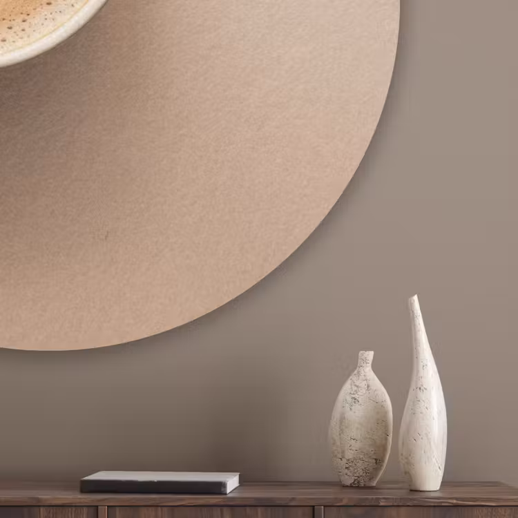 Koffie - Melkschuim - Lach - Beige Akoestische PET Vilt - Rond klein -sfeer5_closeup