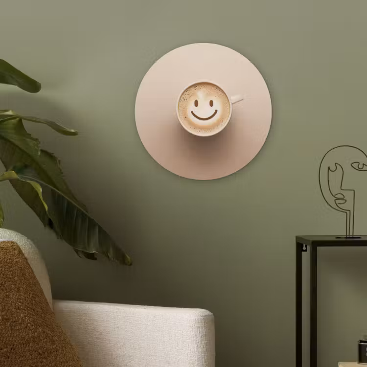 Koffie - Melkschuim - Lach - Beige Akoestische PET Vilt - Rond klein -sfeer2