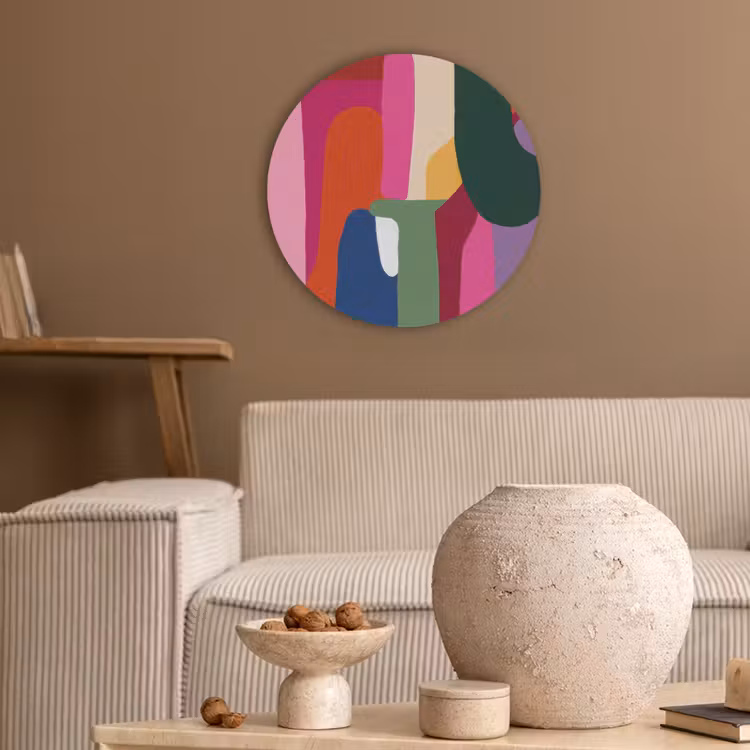 Kleurvakken - Recht - Rond - Abstract Akoestische PET Vilt - Rond klein -sfeer1