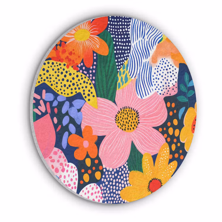 Kleurrijk - Bloemen - Abstract - Stippen Akoestische PET Vilt - Rond klein -3d