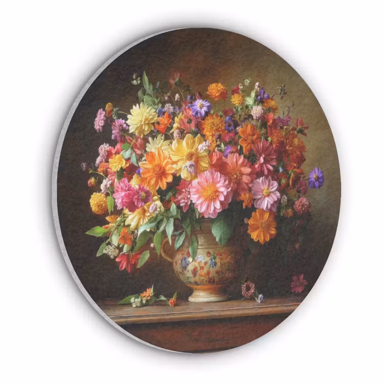 Kleuren - Boeket - Vaas - Hout Akoestische PET Vilt - Rond klein -3d