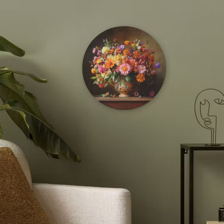 Kleuren - Boeket - Vaas - Hout Akoestische PET Vilt - Rond klein -sfeer2