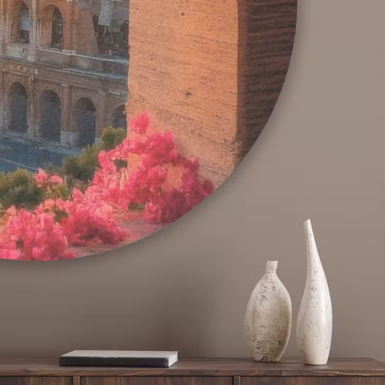 Colosseum - Rome - Roze Bloemen Akoestische PET Vilt - Rond klein -sfeer5_closeup