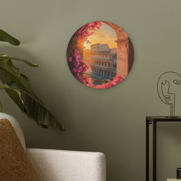 Colosseum - Rome - Roze Bloemen Akoestische PET Vilt - Rond klein -sfeer2