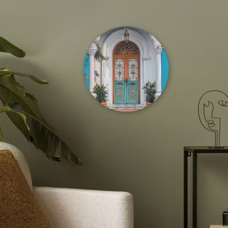 Zuilen - Sierlijke - Deur - Blauw Akoestische PET Vilt - Rond klein -sfeer2