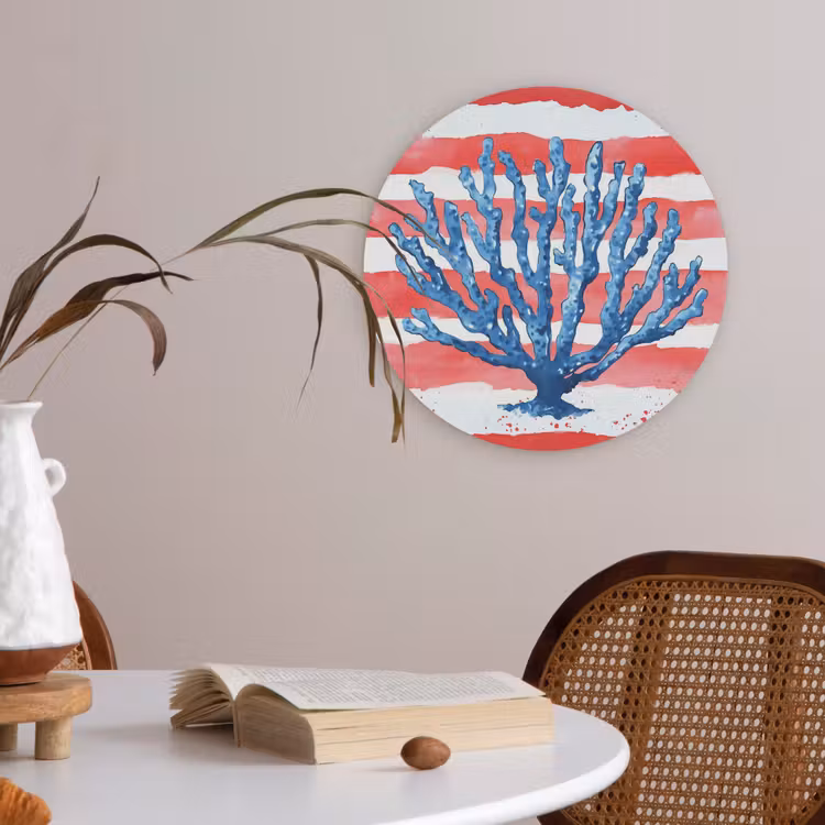 Koraal - Verfstructuur - Rood - Blauw Akoestische PET Vilt - Rond klein -sfeer3