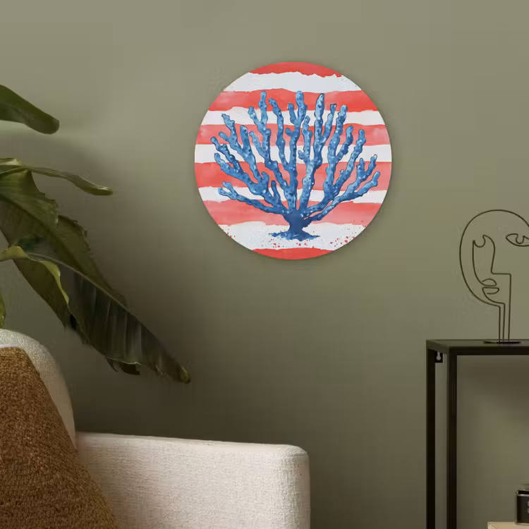 Koraal - Verfstructuur - Rood - Blauw Akoestische PET Vilt - Rond klein -sfeer2