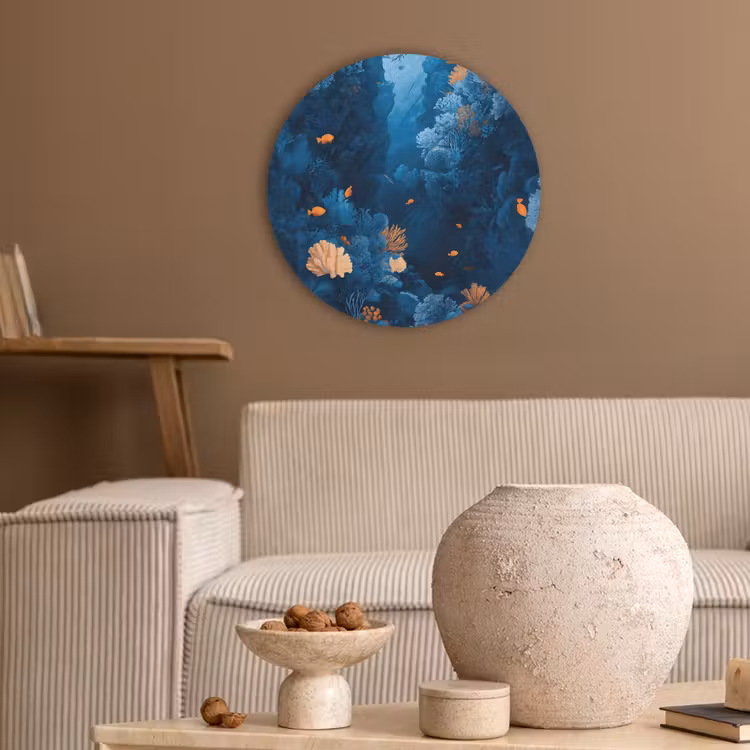 Koraalrif - Vissen - Oceaan - Blauw Akoestische PET Vilt - Rond klein -sfeer1