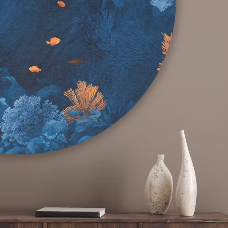 Koraalrif - Vissen - Oceaan - Blauw Akoestische PET Vilt - Rond klein -sfeer5_closeup