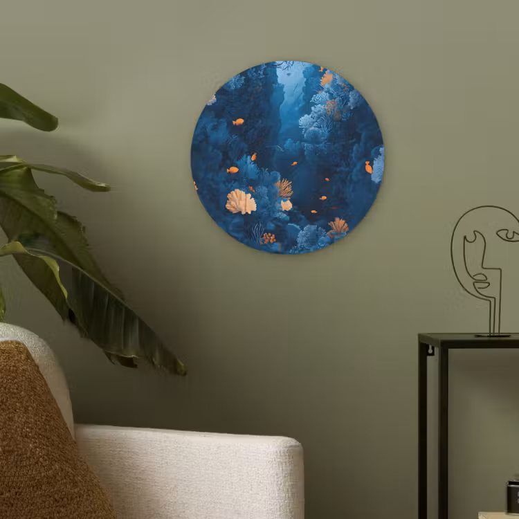 Koraalrif - Vissen - Oceaan - Blauw Akoestische PET Vilt - Rond klein -sfeer2