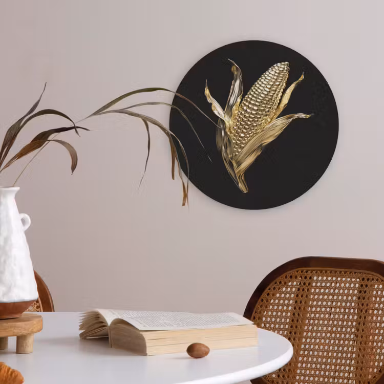 Mais - Eten - Goud - Zwart Akoestische PET Vilt - Rond klein -sfeer3