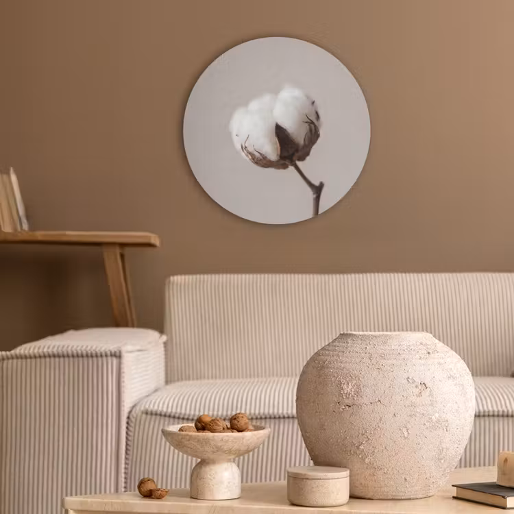 Katoenbol - Minimalistisch - Wit Akoestische PET Vilt - Rond klein -sfeer1