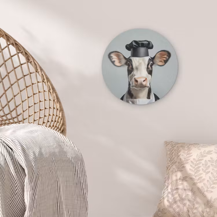 Koe - Zwart - Wit - Kok Akoestische PET Vilt - Rond klein -sfeer4