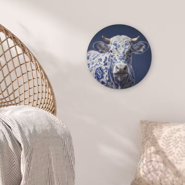 Koe - Delfts - Blauw - Artistiek Akoestische PET Vilt - Rond klein -sfeer4