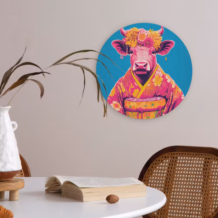 Koe - Bloemenkrans - Oorhangers - Kimono Akoestische PET Vilt - Rond klein -sfeer3