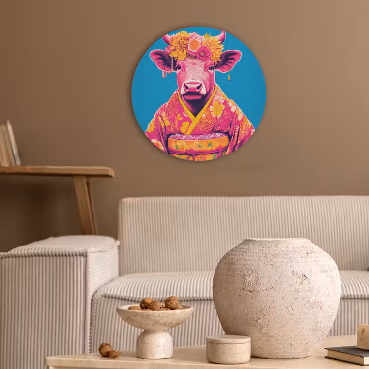 Koe - Bloemenkrans - Oorhangers - Kimono Akoestische PET Vilt - Rond klein -sfeer1
