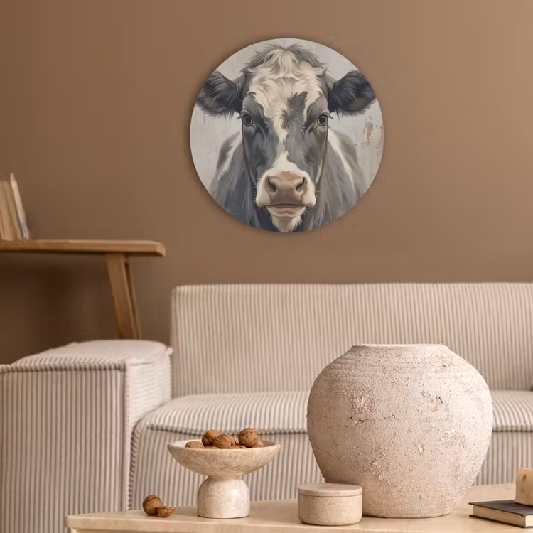Koe - Portret - Dieren - Modern Akoestische PET Vilt - Rond klein -sfeer1