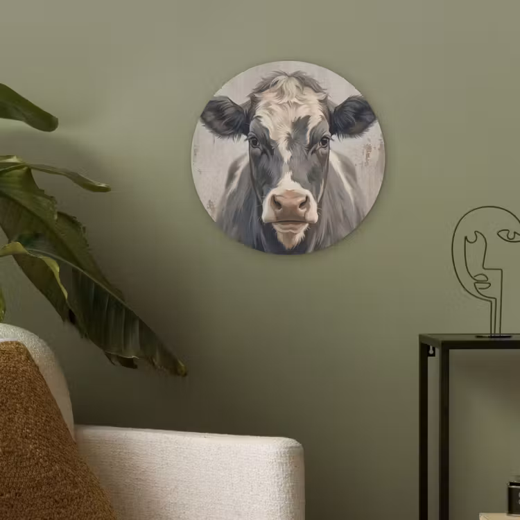 Koe - Portret - Dieren - Modern Akoestische PET Vilt - Rond klein -sfeer2
