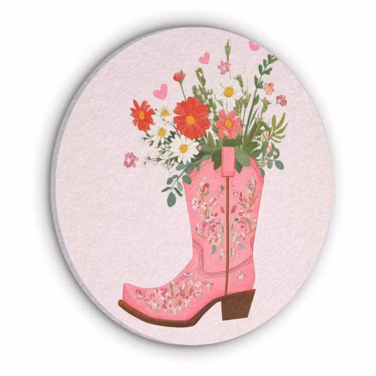 Cowboylaarzen - Roze - Boeket - Bloemen Akoestische PET Vilt - Rond klein -3d